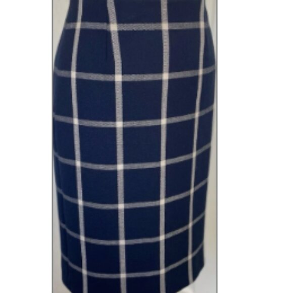 Hobbs Dark Blue & Beige Check Pencil Skirt - Picture 4 of 9